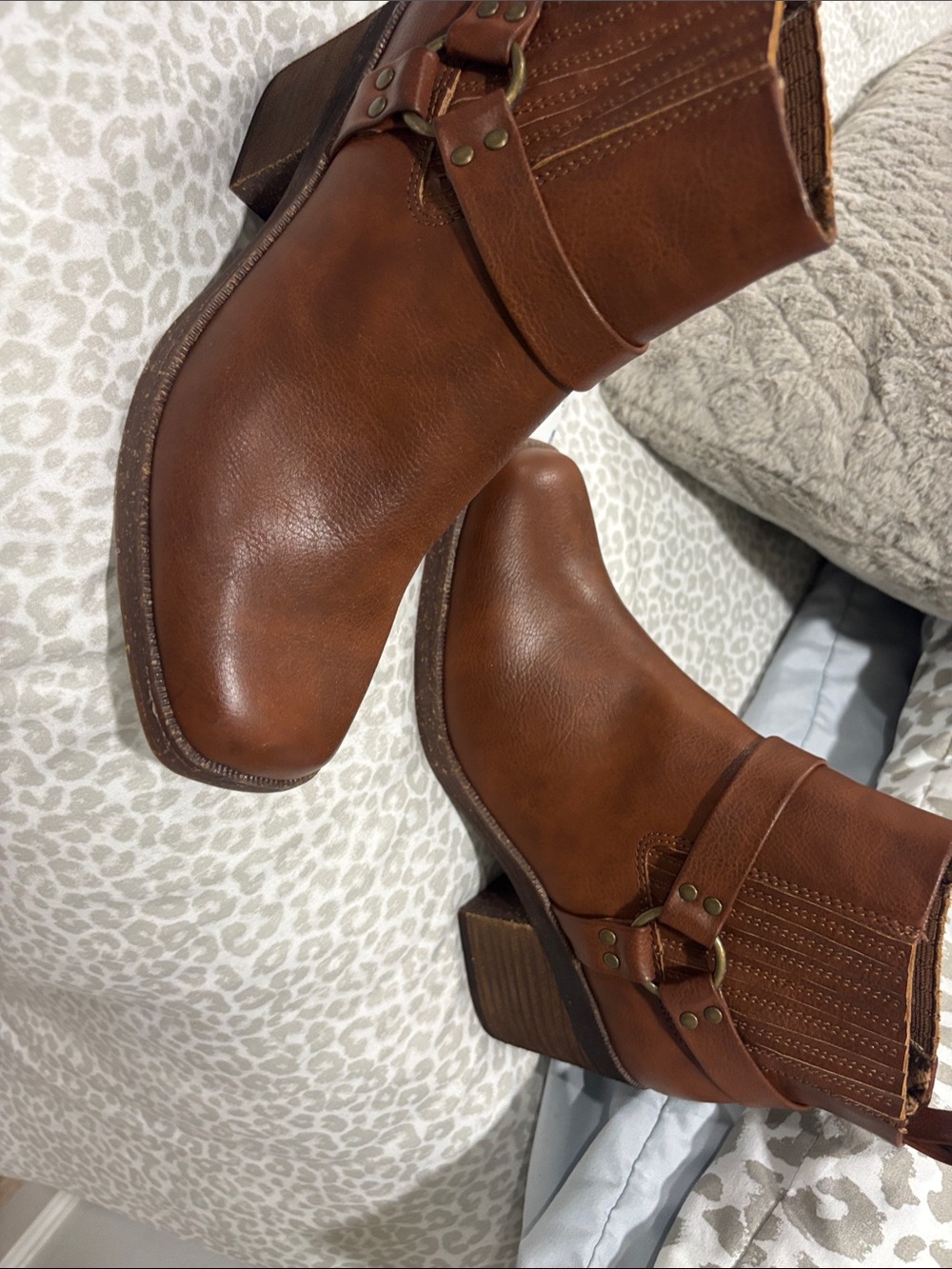 BOSS Brown Leather Ankle Boots with Strap & Buckle Detail